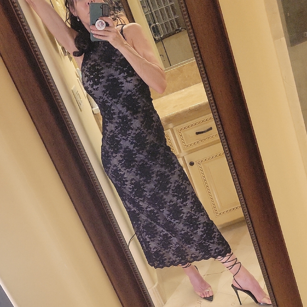 Hugo Buscati Elegant Black Lace Midi Dress, XS - Picture 2 of 16